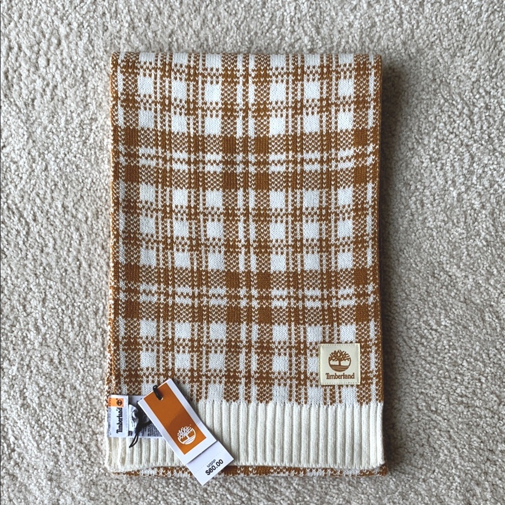 Timberland Plaid Scarf Women’s OS Tan and Cream